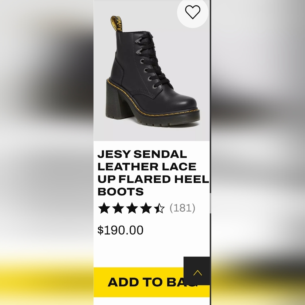 NWT Dr. Martens Black Jesy Sendal Leather Lace Up Flared Heel Boots 8